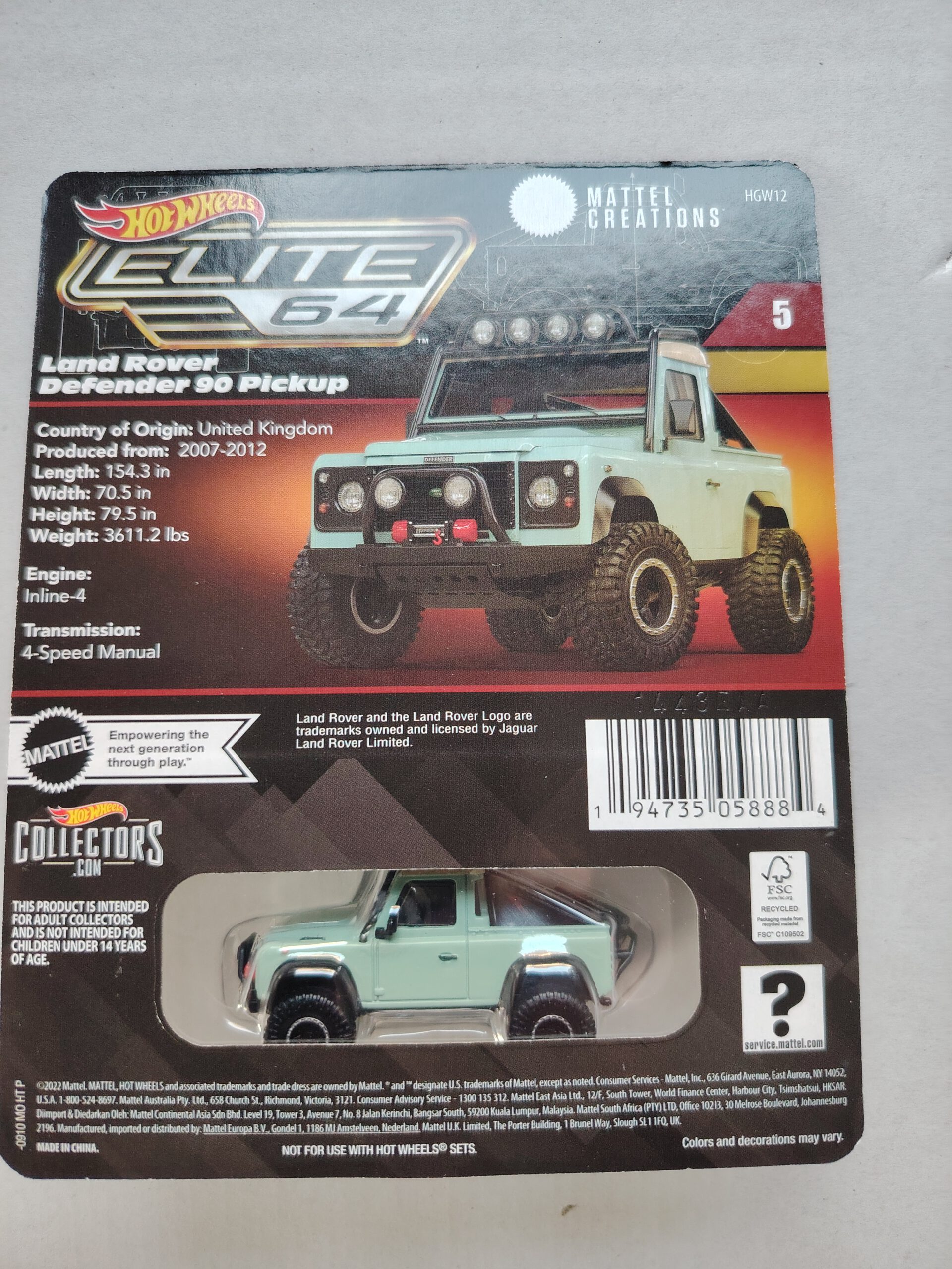 Hot Wheels RLC Elite 64 Land Rover Defender 90 Pickup – Bild 5