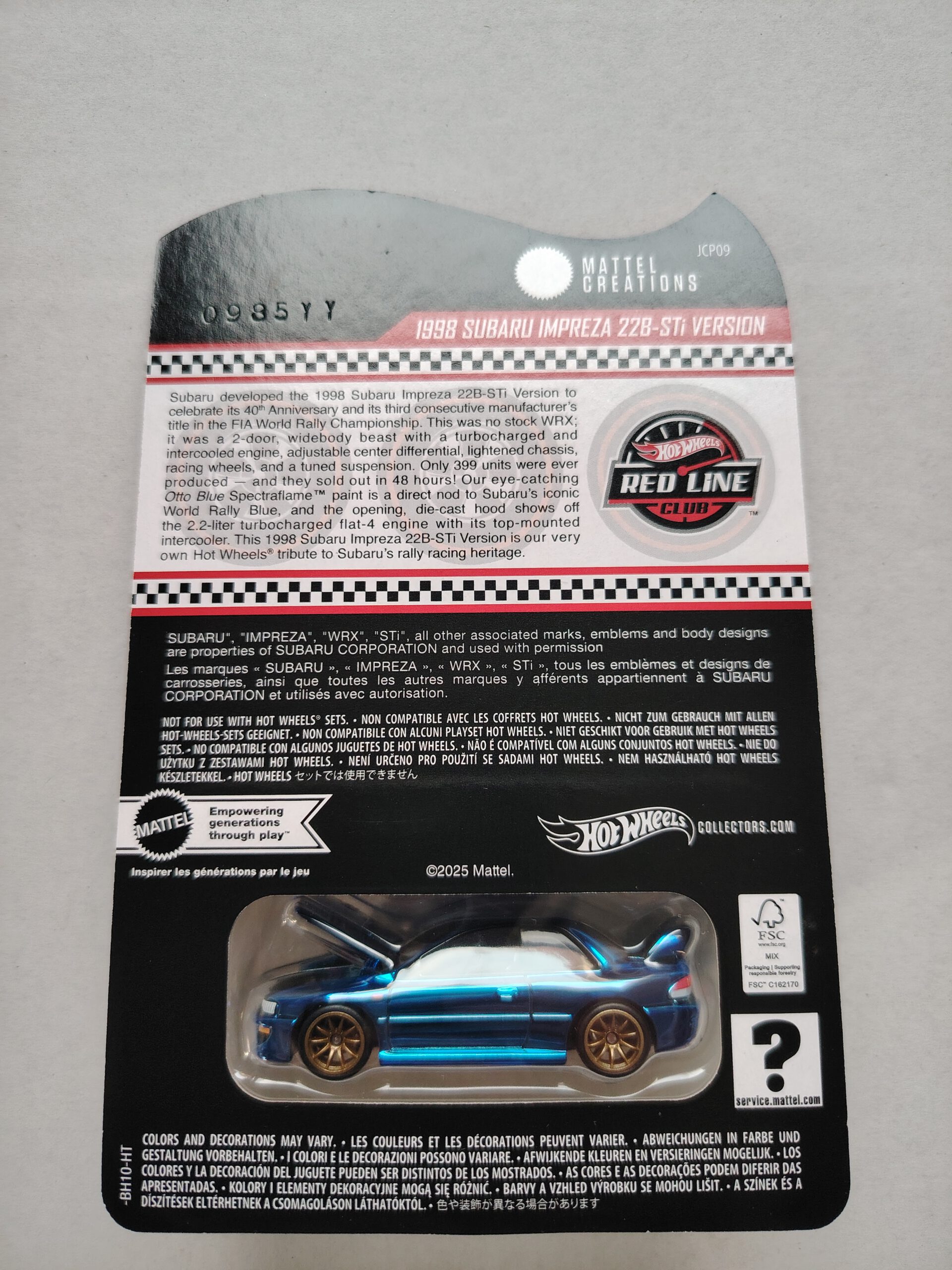 Hot Wheels RLC 1998 Subaru Impreza 22B-STi Version – Bild 4
